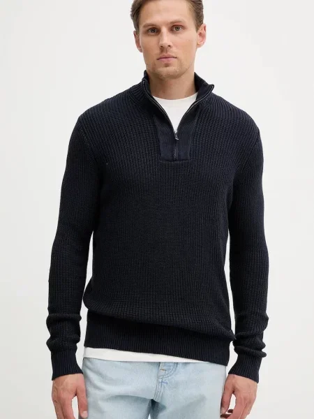 Пуловер Guess HEADLEY мъжки с ниско поло тъмносиньо