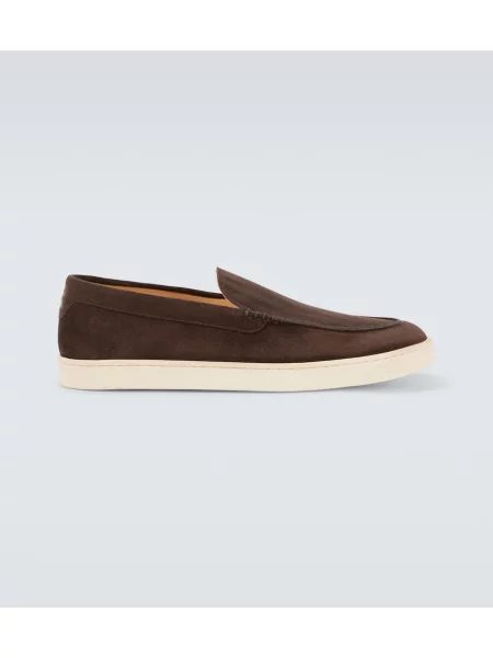 Loafersy Brunello Cucinelli zamszowe w jodełkę brązowe