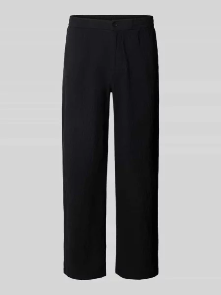 Spodnie materiałowe o kroju straight fit z mieszanki bawełny Review czarne