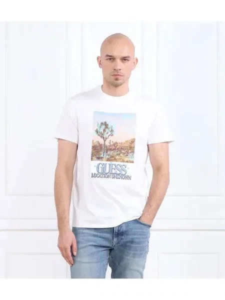 GUESS Tricou DESERT PHOTO alb