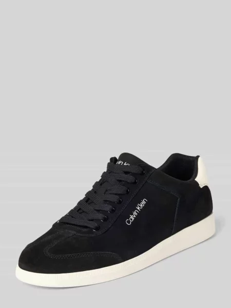 Sneakersy skórzane z napisem z logo Ck Calvin Klein czarne