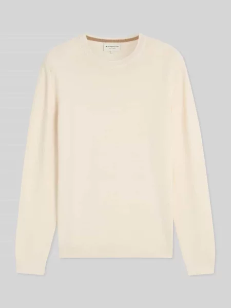 Sweter o kroju regular fit z okrągłym dekoltem i kołnierzem crew neck Tom Tailor biały