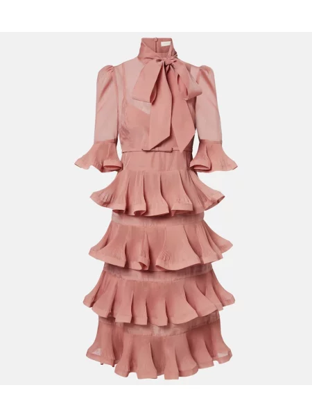 Rochie midi Zimmermann plisată până la genunchi de costum roz