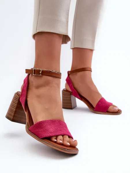 Semišové sandály Pe1 na vysokém podpatku fuchsie