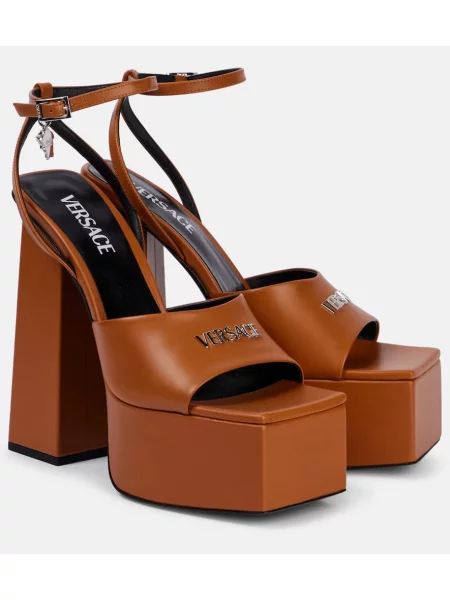 Sandale Versace din piele cu platformă maro
