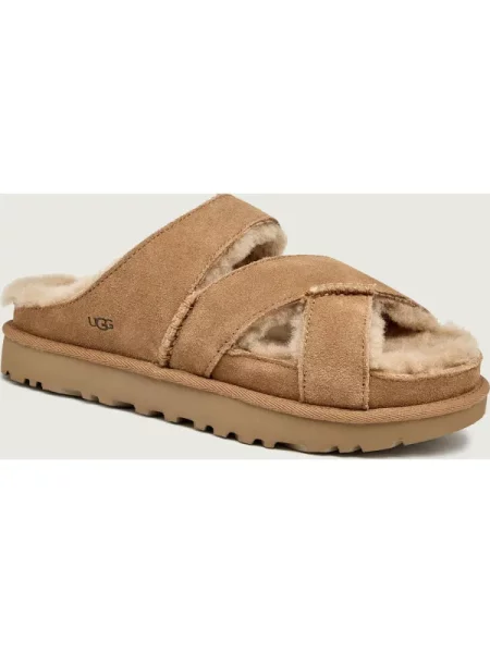 UGG Căptușite șlapi W GREENPORT CROSS STRAP SLIDE | piele întoarsă zamsz | cu adaos de lână bej
