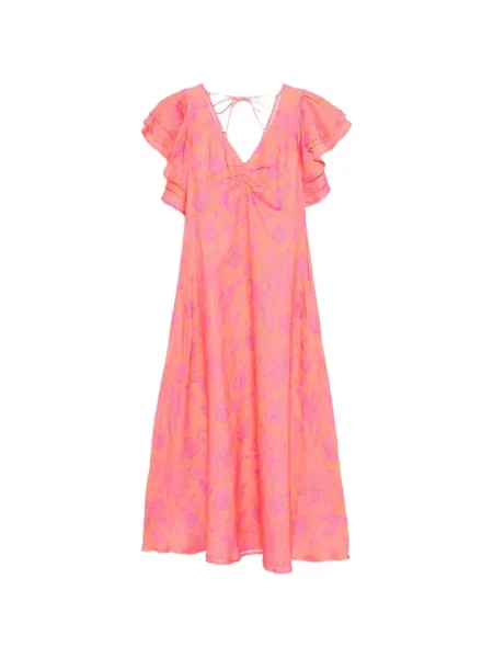 Sukienka midi Nimo With Love z falbankami pomarańczowa