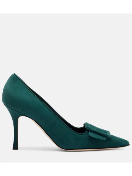 Pantofi cu toc Manolo Blahnik din piele de căprioară verde