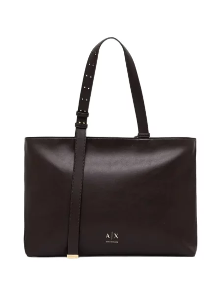 Geantă Armani Exchange cu cataramă cu bretele cu autograf maro