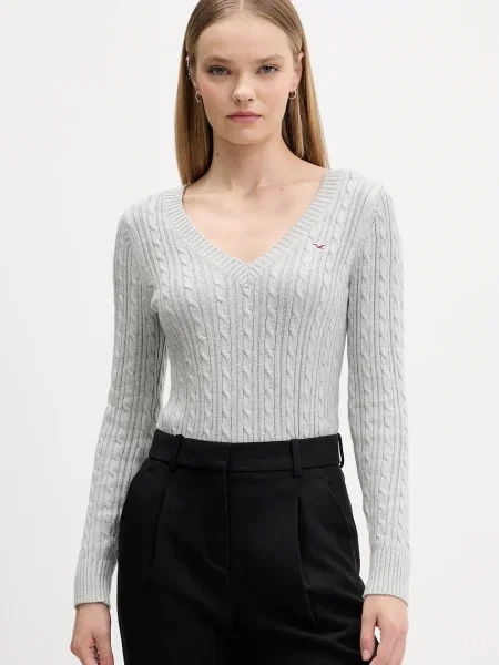 Пуловер Hollister Co. от лека материя сиво