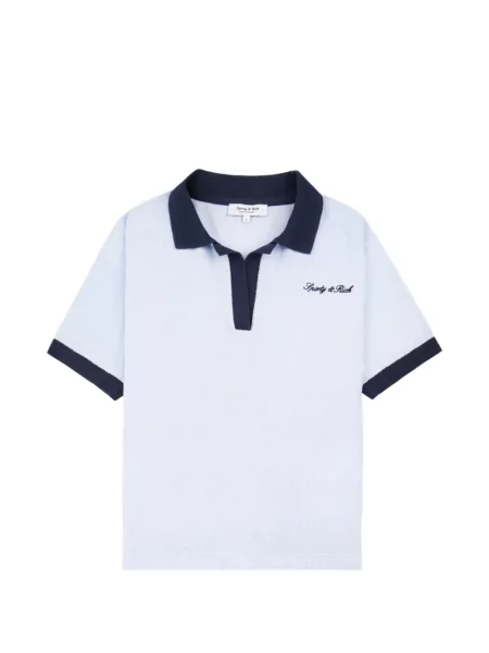 Tricou polo Sporty & Rich cu broderie din material terry albastru