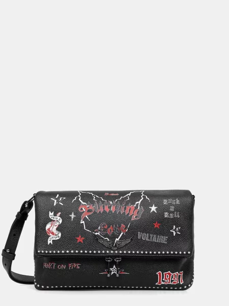 ZADIG&VOLTAIRE geantă de piele ROCKY II GRAINED LEATHER PUNK negru