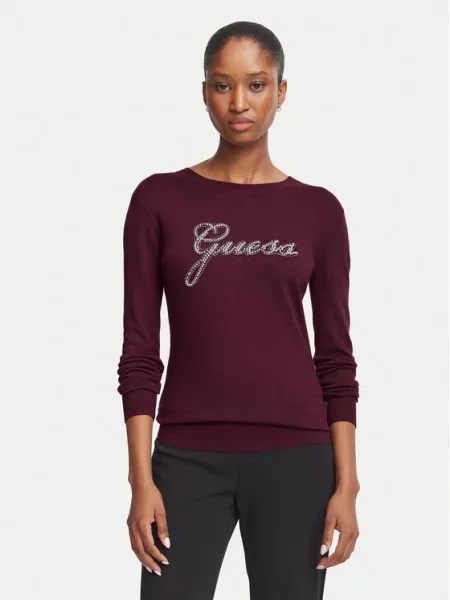 GUESS Pulover GEORGIA tamno crvena / srebro / biserno bijela