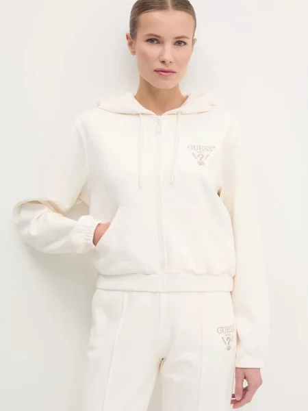 Суичър с качулка Guess с качулка с апликация бежово