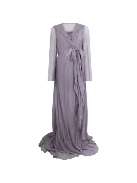 Rochie maxi Alberta Ferretti de mătase cu glugă violet