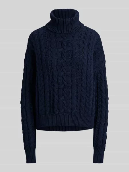 Sweter z golfem dzianina w warkocze Lauren Ralph Lauren granatowy