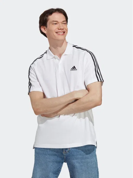 Adidas Tricou polo Essentials Piqué Embroidered Small Logo Polo Shirt alb