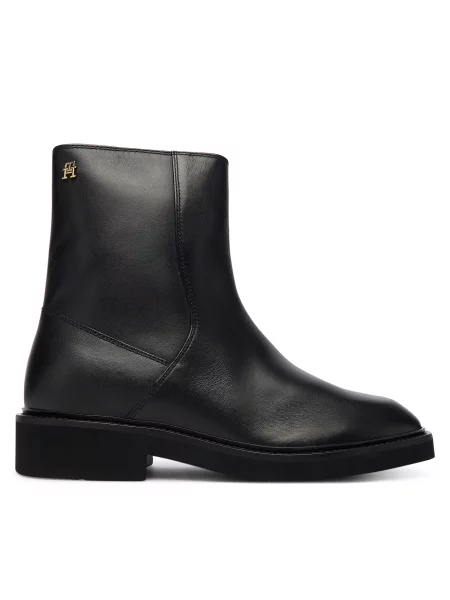 Tommy Hilfiger Škornji Th Square Toe Leather Bootie črna