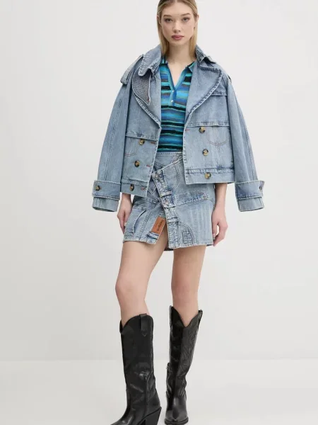 Desigual trencz jeansowy ONTARIO przejściowy oversize niebieski
