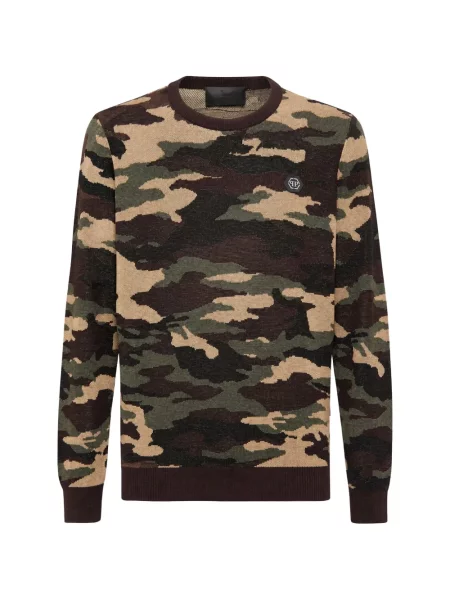 Pulover Philipp Plein de lână cu imagine cu model camuflaj maro