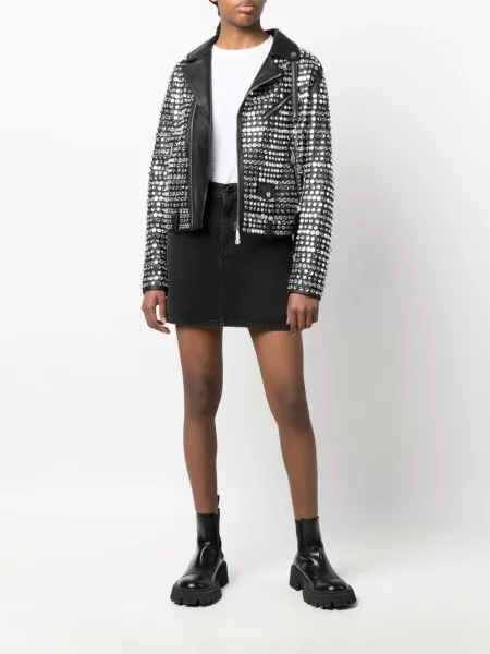 Odinė striukė Philipp Plein su kristalais juoda