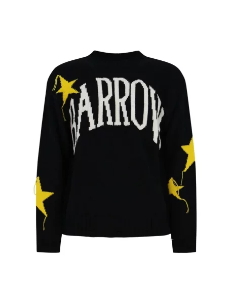 Sweter Barrow wełniany z okrągłym dekoltem z logo czarny