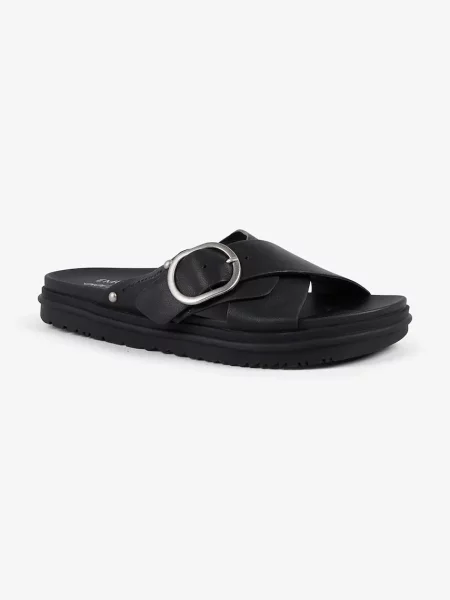 Șlapi Emu Australia din piele cu toc plat negru