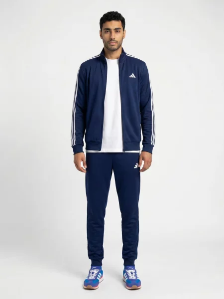 Trening Adidas cu dungi din material terry alb