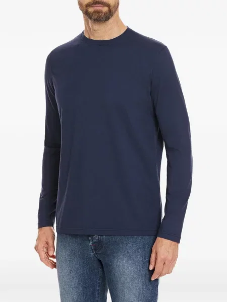 Lung tricou Kiton cu decolteu rotund albastru