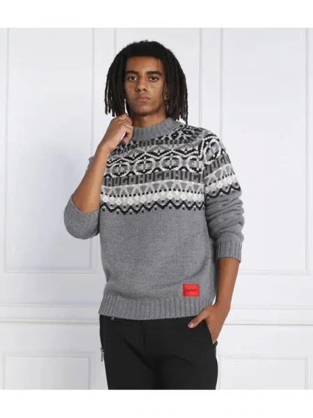 HUGO de lână pulover steenor | relaxed fit gri