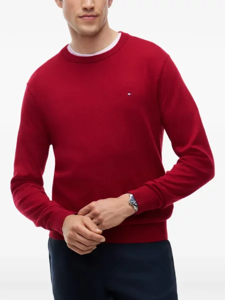 Пуловер Tommy Hilfiger бродиран с кръгло деколте червено