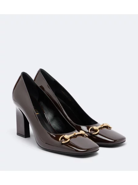 Pantofi cu toc Gucci din piele de lac maro