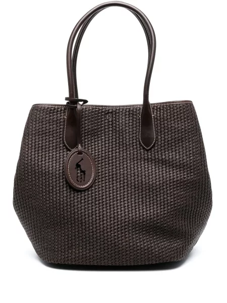 Boyfriendy Polo Ralph Lauren plecione z wysoką talią o krotszym kroju brązowe