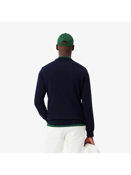 Lacoste Monochromatyczny Sweter Z Okrągłym Dekoltem granatowy