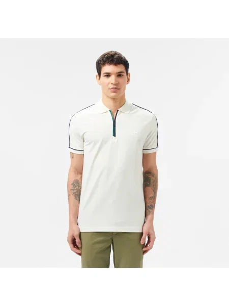 Lacoste Koszulka Polo Half Zip Slim Fit biała