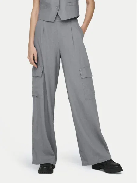 JDY Текстилни панталони Say Wide Leg сив