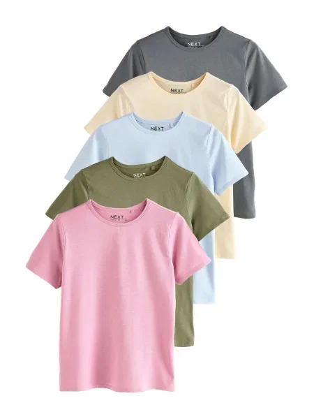 Next Tricou albastru deschis / galben pastel oliv / roz gri