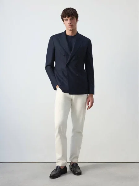 Marynarka slim fit z mieszanki wełny Mężczyzna 50 MANGO MAN granatowy