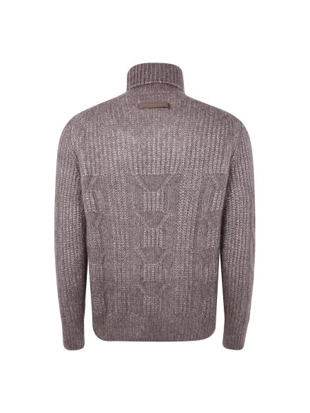Lniany sweter z golfem Zegna brązowy