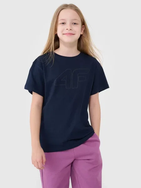 4F t-shirt dziecięcy koszulka dla dziewczynki oversize granatowy