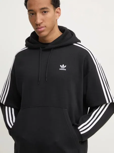 Суичър с качулка Adidas с качулка с принт черно