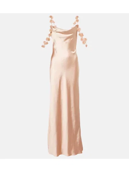 Rochie Self-portrait din satin cu model floral de costum bej