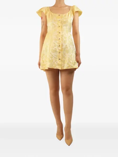 Rochie mini Markarian cu model floral din jacard galben
