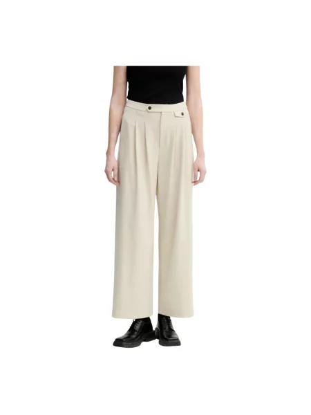 Gestuz spodnie z domieszką wełny proste high waist beżowy