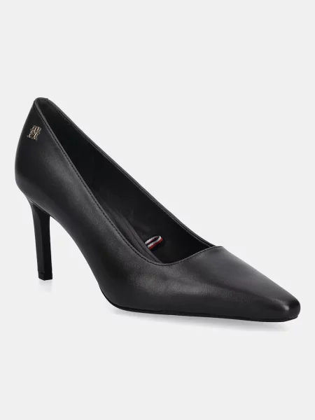Pantofi cu toc Tommy Hilfiger din piele cu autograf maro