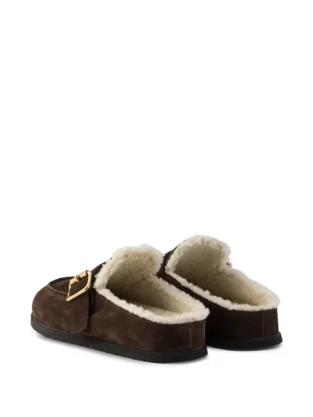 Papuci tip mules Prada din piele de căprioară maro