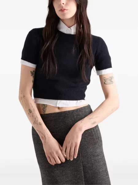 Pulover Prada cu decolteu rotund scurt albastru