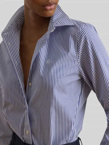 Koszula Lauren Ralph Lauren w paski z paskiem z długim rękawem niebieska