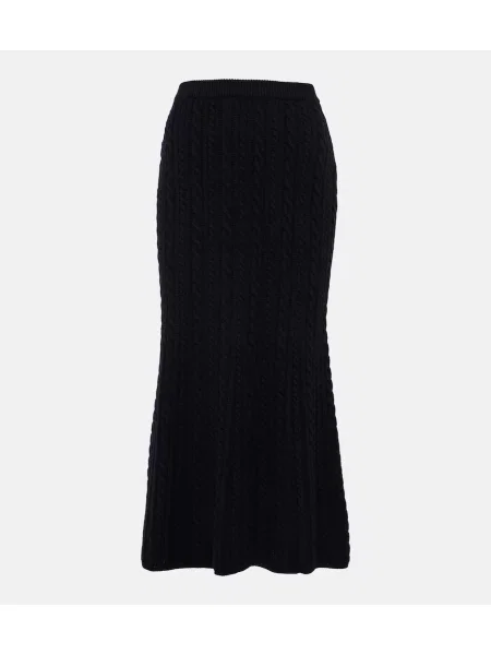 Fustă midi Alessandra Rich de lână până la genunchi negru