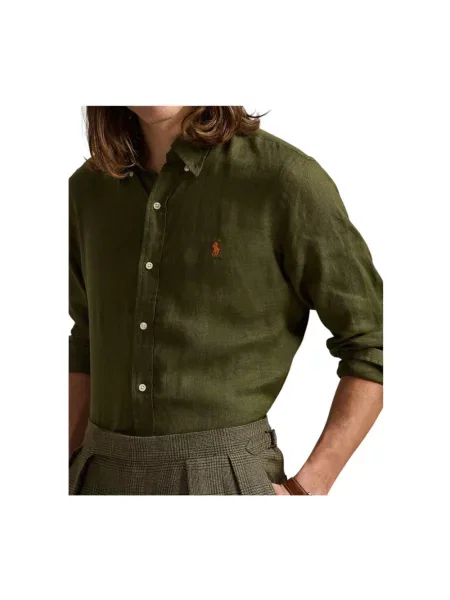 Lniana koszula z lnu Ralph Lauren z długim rękawem zielona